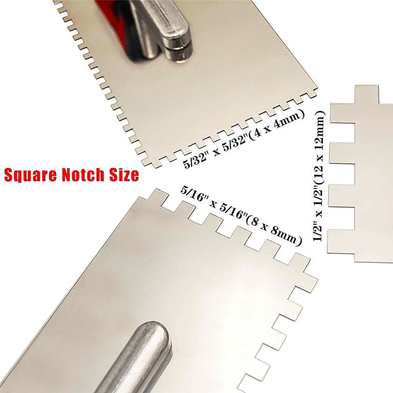 A96I-Stainless Steel Square Notched Trowel Set Forwall Floor Tiling Installation Trowel Fortile Installation