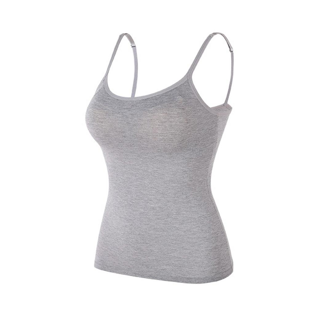 Women's Tank Top With Integrated Bra Undershirt Adjustable Without Underwire Wide Straps Camisole Basic Cami Tanks Tops For Women