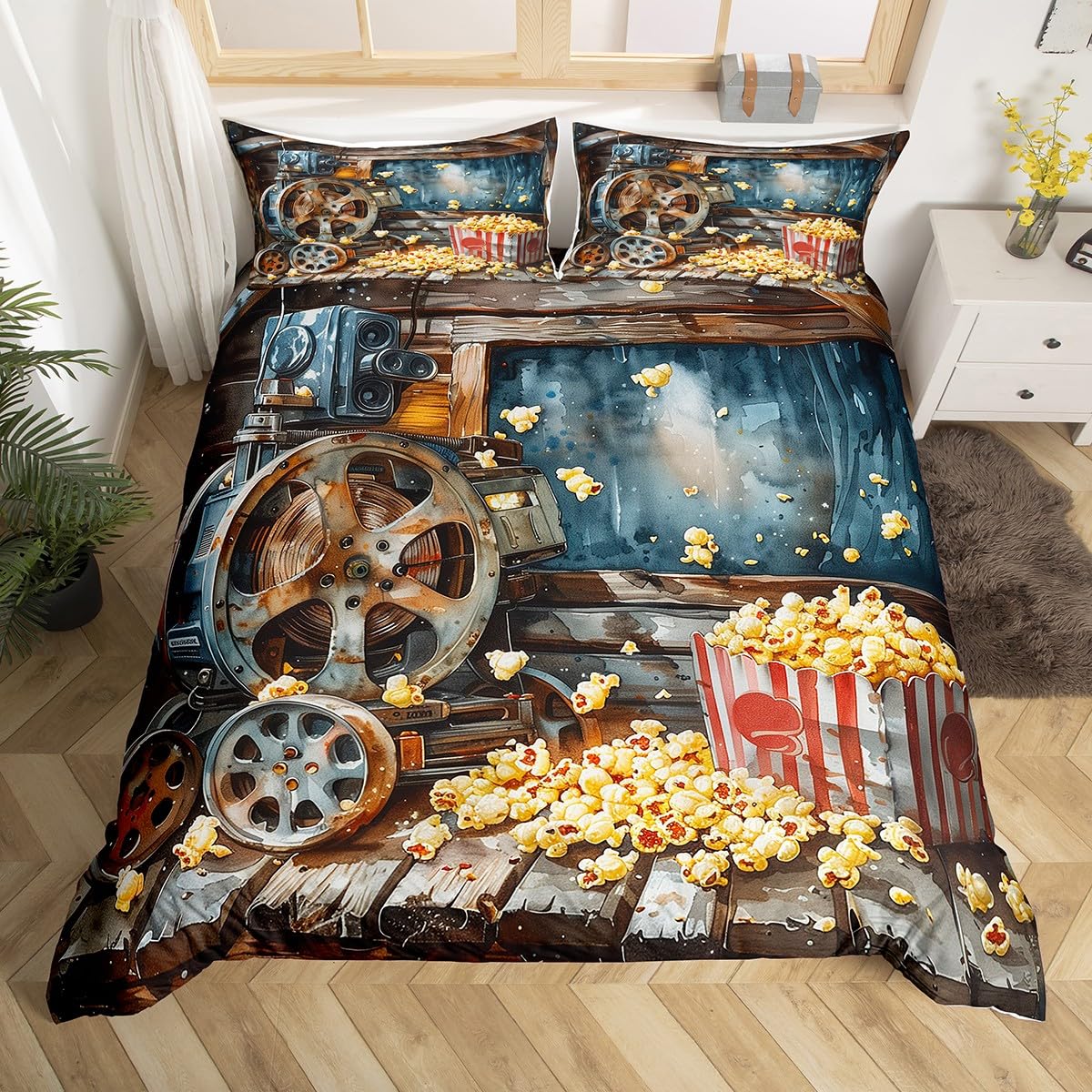 

Popcorn Yellow Duvet Covers Movie Theater Bedding Sets For Boys Girls Queen King Size Bedroom Decor 1 Quilt Cover 2 Pillowcases EU Single(135x200cm)