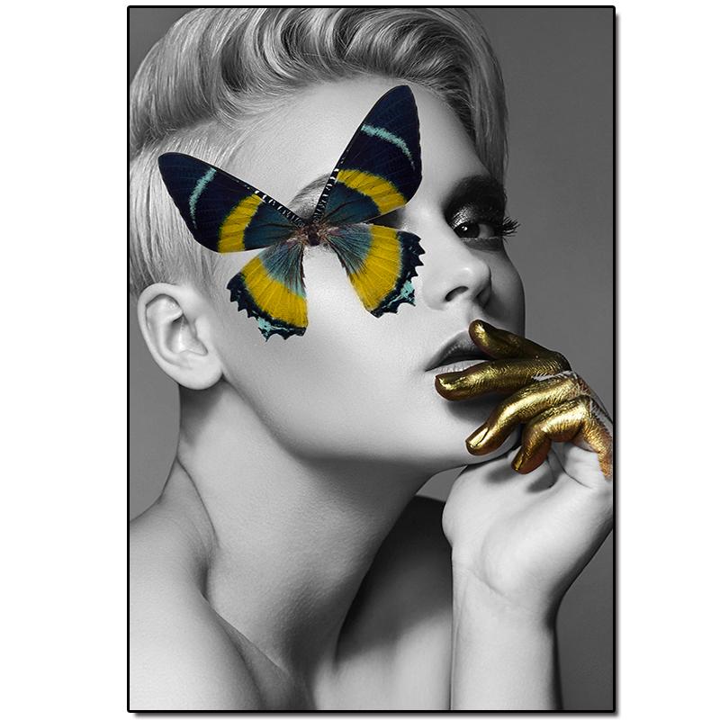Abstract Canvas Painting Decorative Picture Nordic Butterfly Woman Posters On the Wall In the Office Wall Art Hoom Decor Cuadros