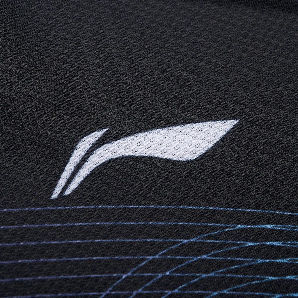 Li Ning Table Tennis Series Geometric Pattern Printed Logo Quick-Dry V-Neck Short Sleeve T-Shirt Women Tops Black AAYS238-3