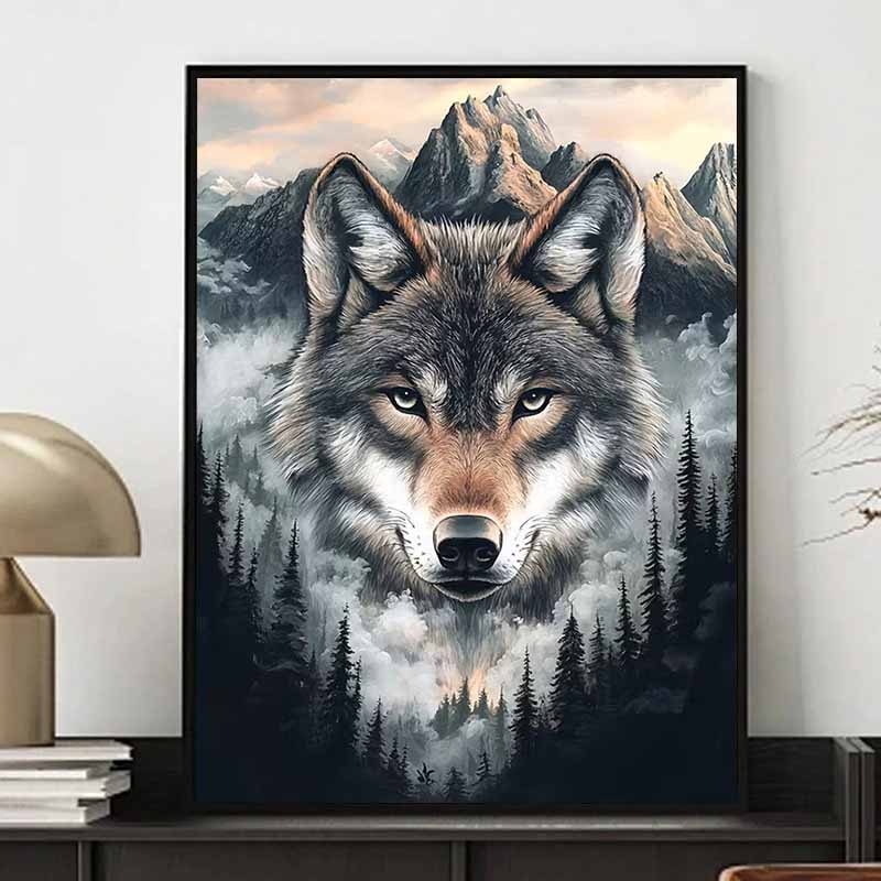 5D Wolf Full Diamond Painting Cross Stitch Set, DIY Gem Diamond Embroidery Crafts and Crafts, Decorative Home Wall Mural Ornaments