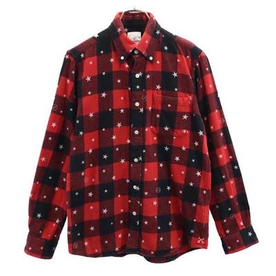 Uniform experiment feito no Japão Camisa de flanela de manga comprida com padrão xadrez e botões Masculina Usada