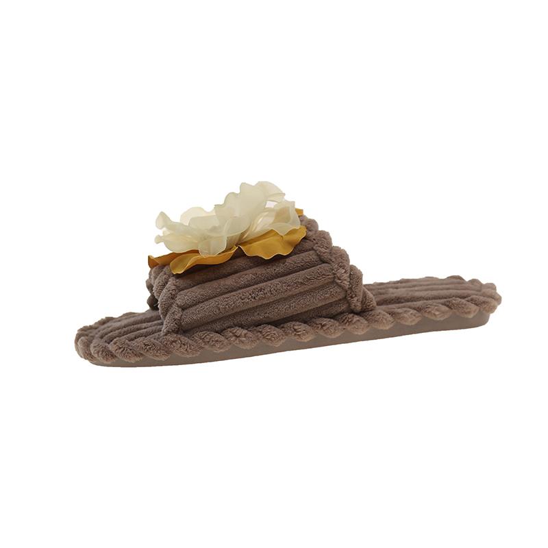 Fashion 2025 NEW  Women's Floral Indoor Flat Bottom Plush Autumn Winter Cotton New Version Single Strap Indoor Slippers