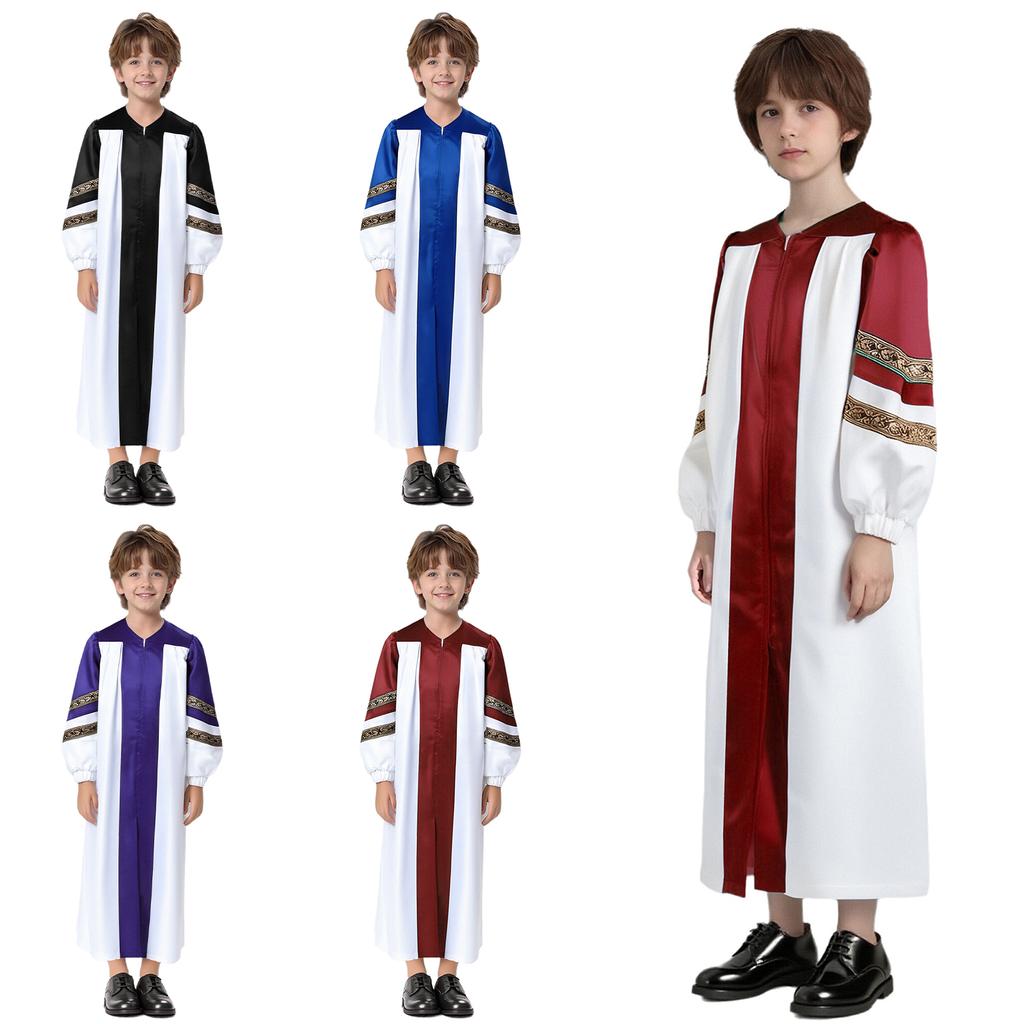Unisex Children’s Choir Robe: Long Sleeve Embroidered Stripes Color Block Zipper Gown for Halloween Cosplay