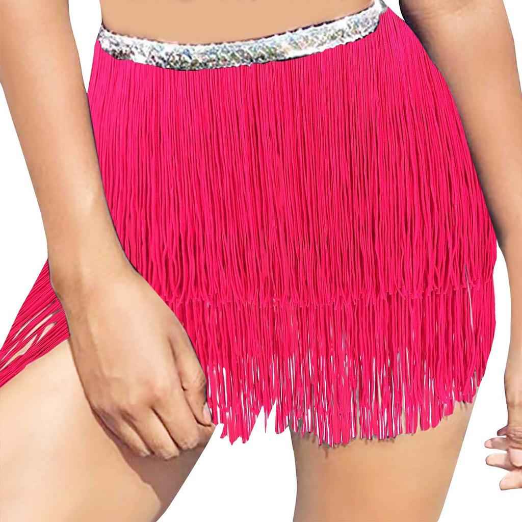 Women's Layered Fringe Dance Skirts Sexy Sequins Ballroom Latin  Skirt Festive Rave  Skirt