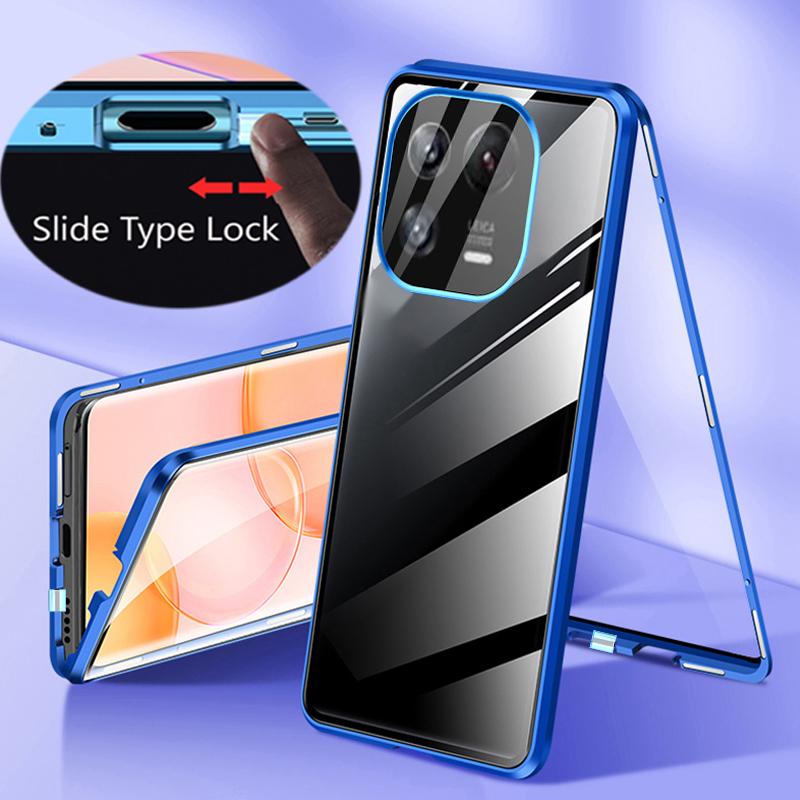 360 Metal Magnetic Case for XiaoMi Mi 11 14 Ultra 13T 11 14T 15 Pro 14 Civi Double-Sided Glass Transparent Snap Lock Phone Cover