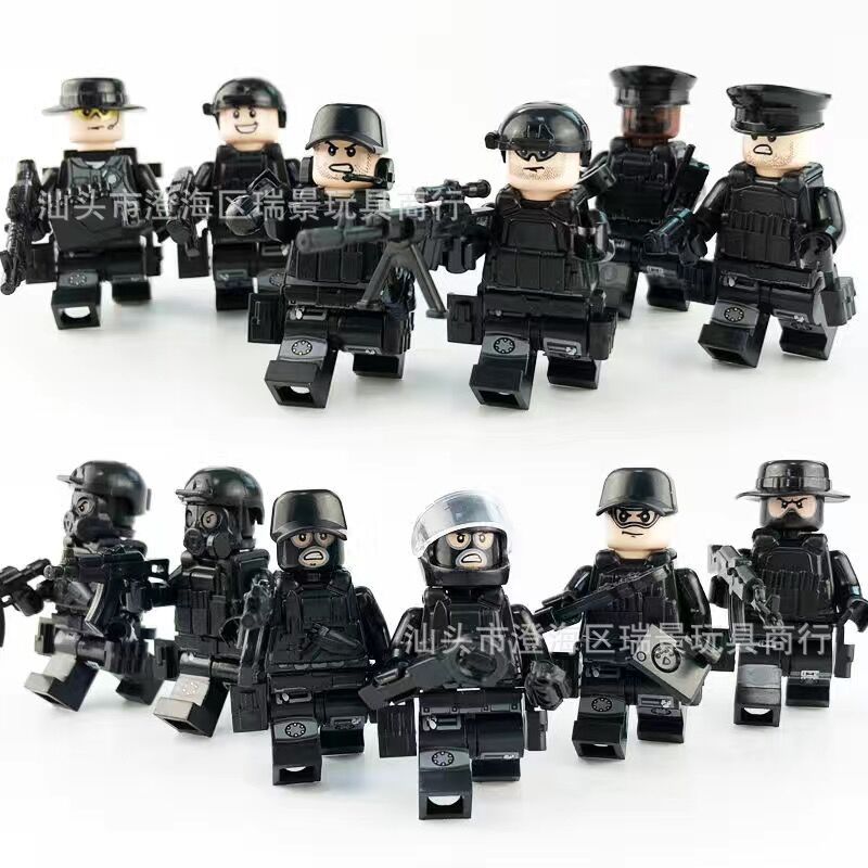 Military Figure Police Black Swat 1620 Doll With Weapon Children Assembled Building Block Bag