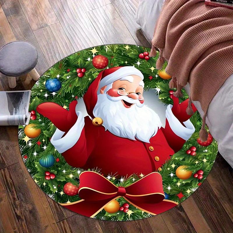 

Round Crystal Velvet Rug Santa Claus Christmas Wreath Holiday Theme Floor Mat Festive Xmas Decor Gift Idea for Kids 60cmx60cm