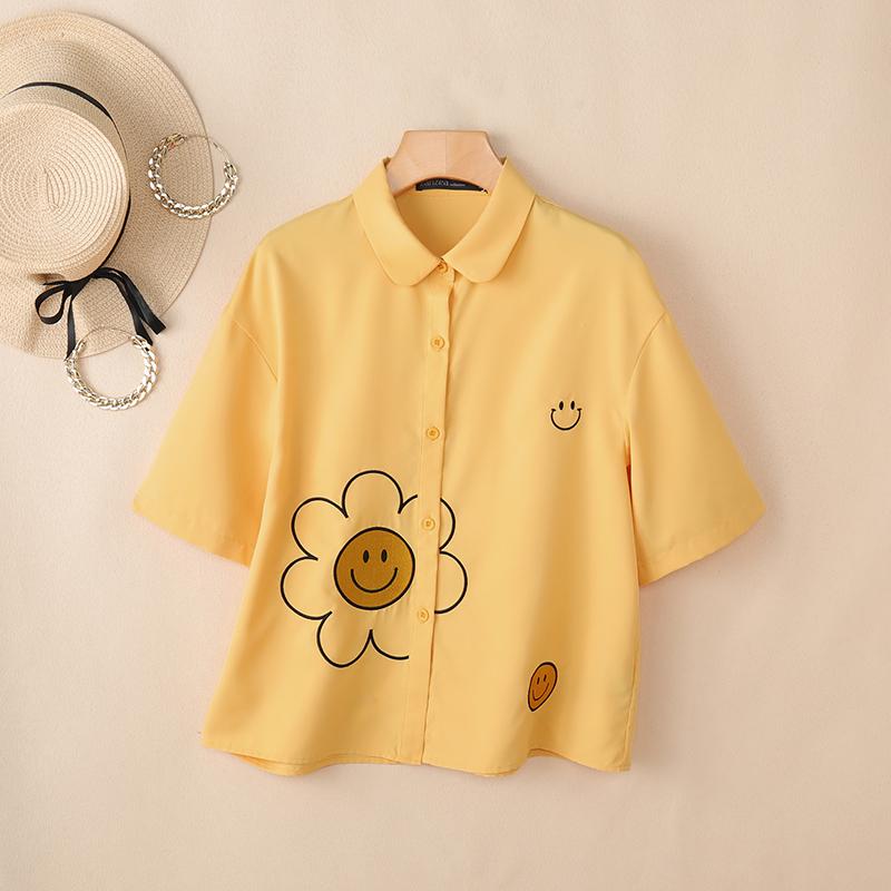 ZANZEA Blusa Casual de Mujer con Cuello Vuelto, Manga Corta Suelta y Estampado