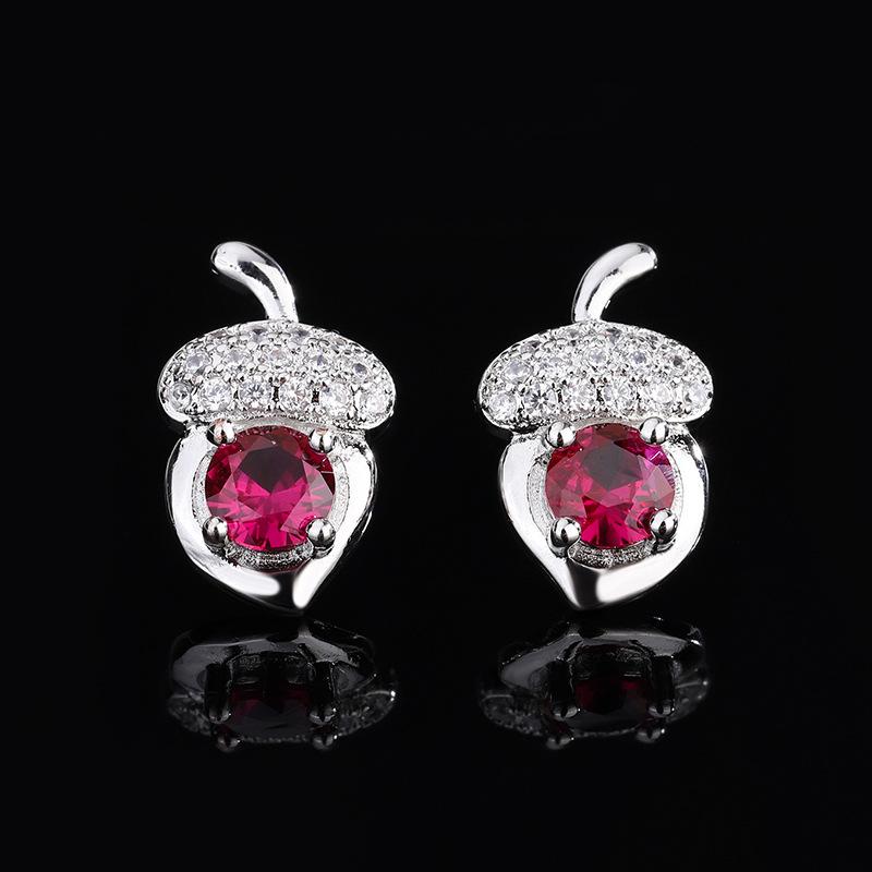Niche Design Sense, Small Acorn Stud'S New Gemstone, Red Corundum Emerald Stud For Girlfriend