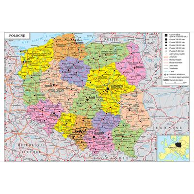 Fransız Serisi Harita -Polonya İdari Haritası,Duvar Dekoru,Hediye,Seyahat/Eğitim Aracı,Oturma Odası,Banyo,Ev Ofis için
