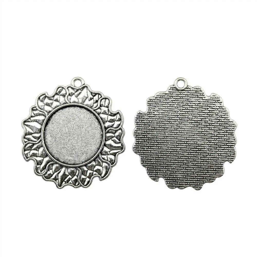 Ajuste Redondo 25Mm Cabujón de Cristal Base Bandeja de Montaje Color Plata Antigua Componentes Decoración Hecho a Mano Para Fabricación de Joyas