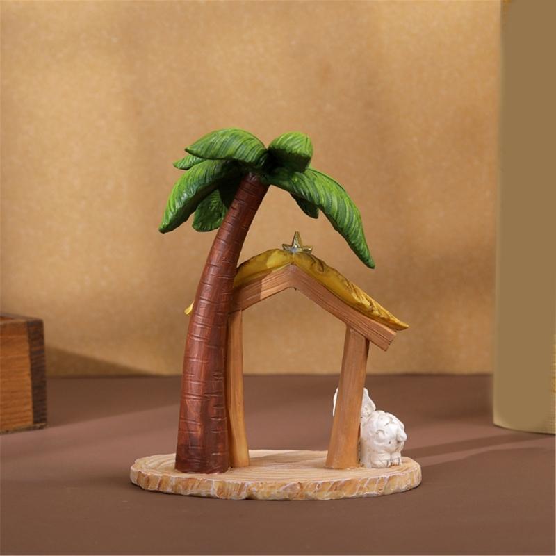 Christmas Cartoon Nativity Scene Miniature Figurines Set Resin Manger Scene Statues Ornaments for Home Decoration Collectible Gift