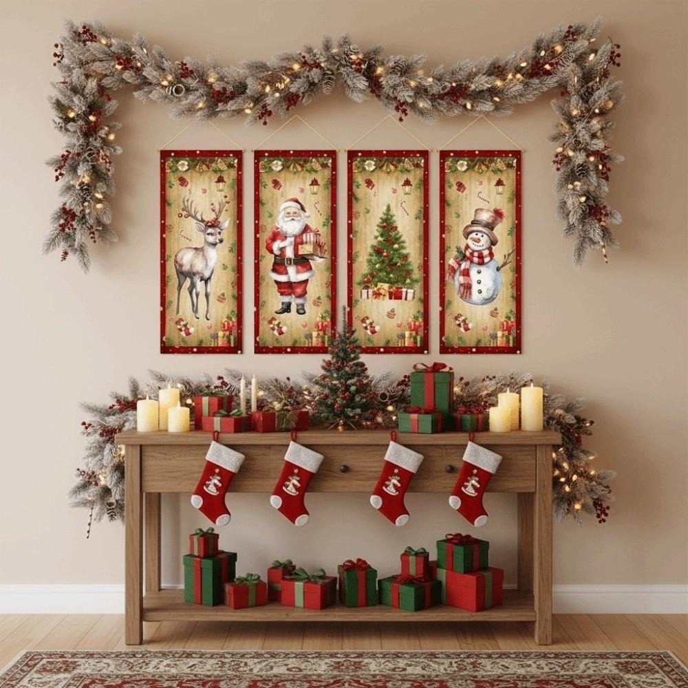 4pcs Elk Christmas Hanging Flag Large Size Xmas Cloth Wall Couplet Merry Christmas Banner Garden