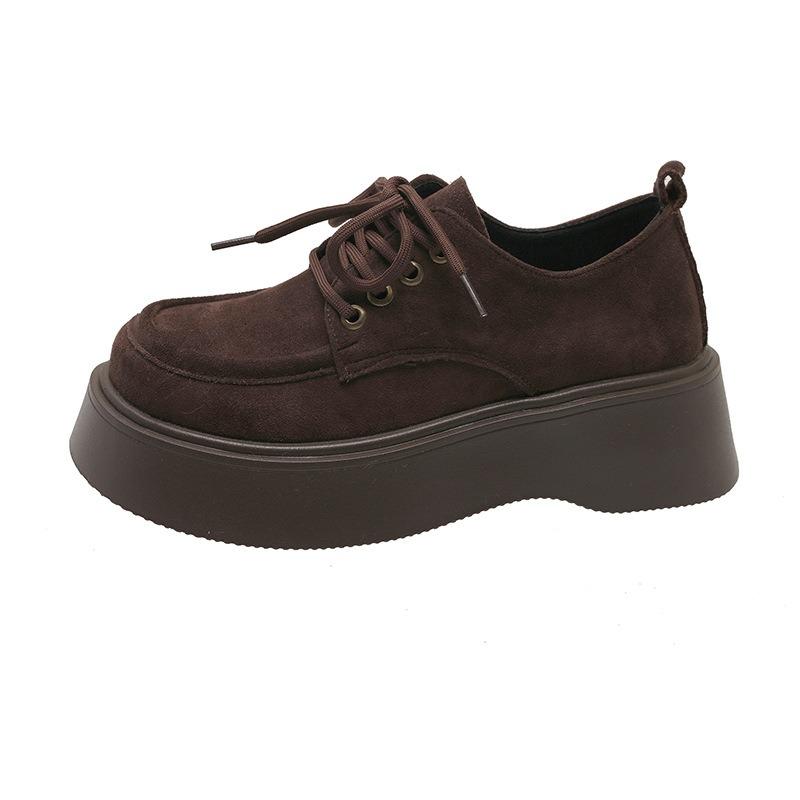 Muffin thick-soled lace-up women's spring new retro versatile small height-increasing single shoes