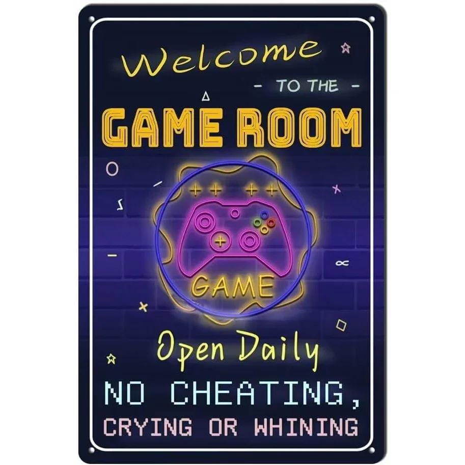 Gaming Room Metal Tin Sign Welcome Game Room Poster Bedroom Decor Iron Plate Youth Dorm Wall Plaque Decoration