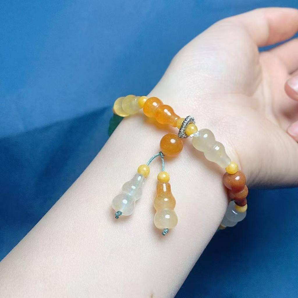 Gold Silk Jade Multi-Treasure Gourd Bracelet: Simple, Versatile, Fashionable, and Exquisite Unisex Strand.