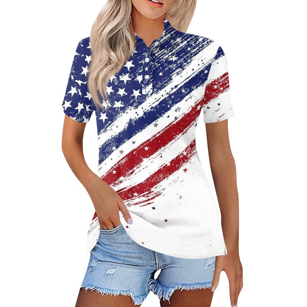 Women's Fashion Casual Lapel Short Sleeve Printed Shirt Women's Button Up Tops