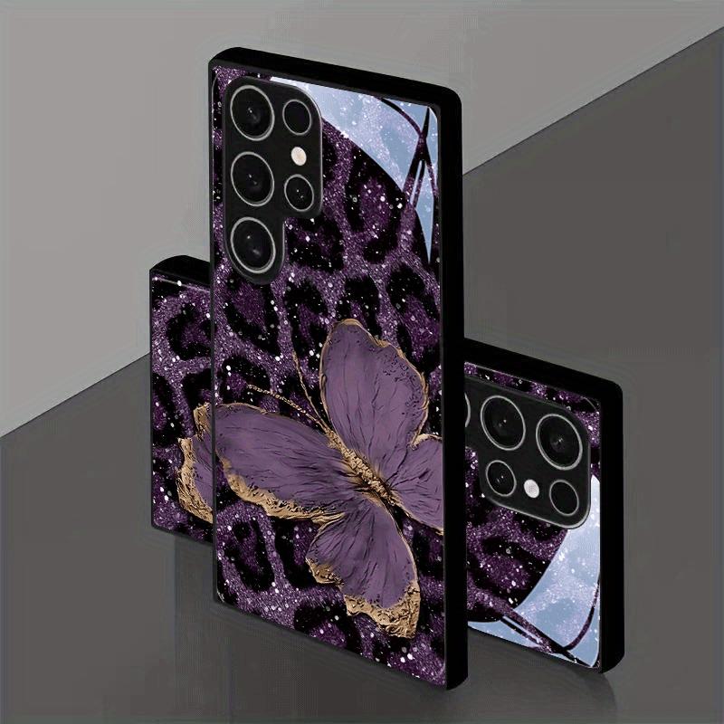 Etui na telefon ze szkła hartowanego z motywem motyla lamparta, pasujące do Samsung Galaxy S26 S25 S24 S23 S22 S21 S20 FE/Ultra/Plus, odporne na upadki