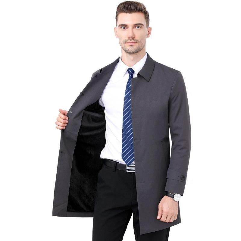 Cortavientos de seda de morera para hombre otoño e invierno mediana edad longitud media abotonado chaqueta de hombre casual solapa abrigo de papá