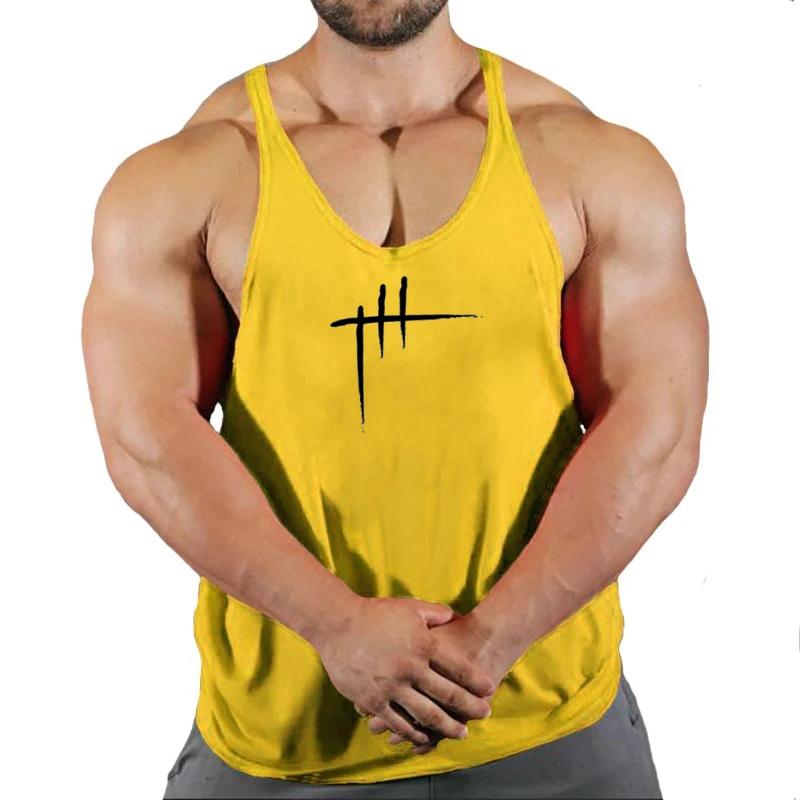 Vară Y Spate Gym Stringer Tank Top Bărbați Îmbrăcăminte din bumbac Culturism Cămașă fără mâneci Vestă de alergare Maiote musculare Tanc de antrenament
