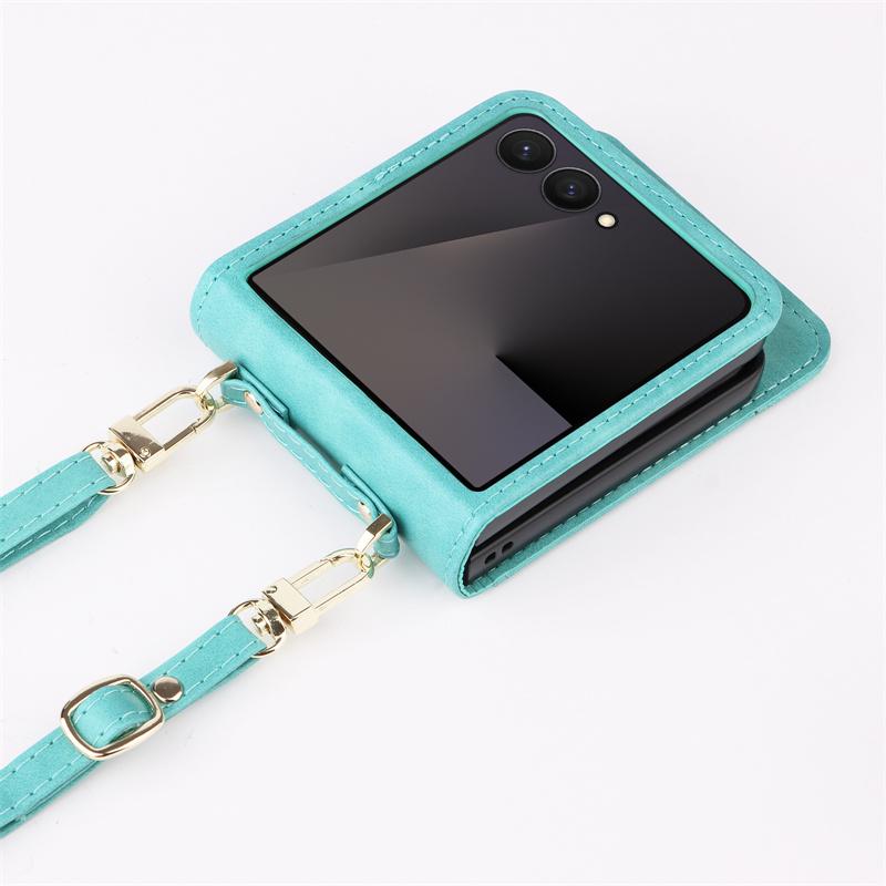 For Samsung Z Flip 7 Bags Crossbody Leather Cards Slot Wallet Bag Case For Galaxy Z Flip 7 Portable Lanyard Pocket Cover