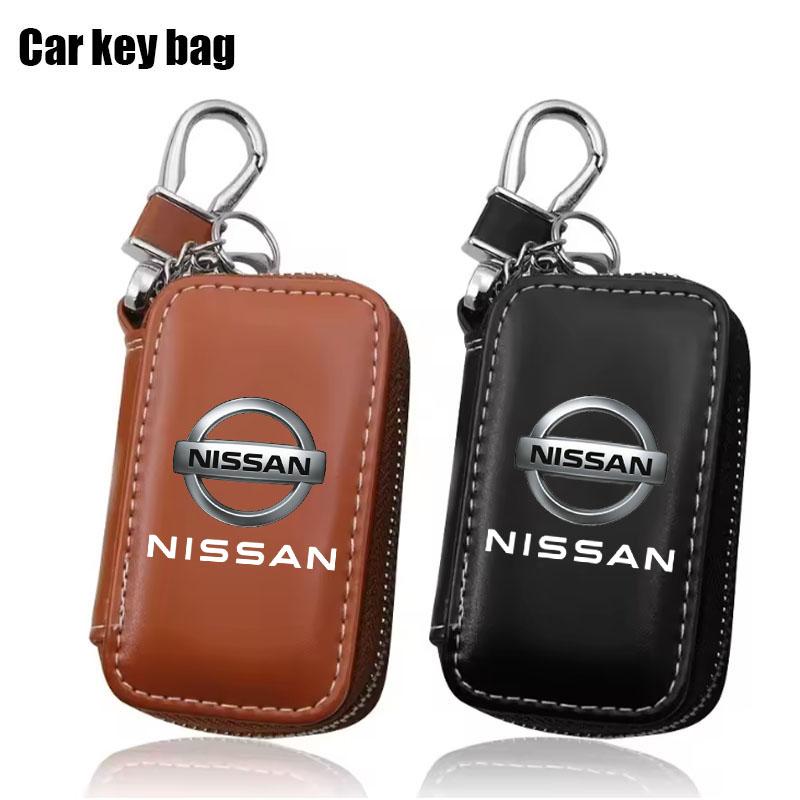 Car Key Case Leather Wallets Housekeeper Covers Zipper Bag For Nissan J10 X-Trail Qashqai Juke Leaf Micra NOTE Patrol Pulsar