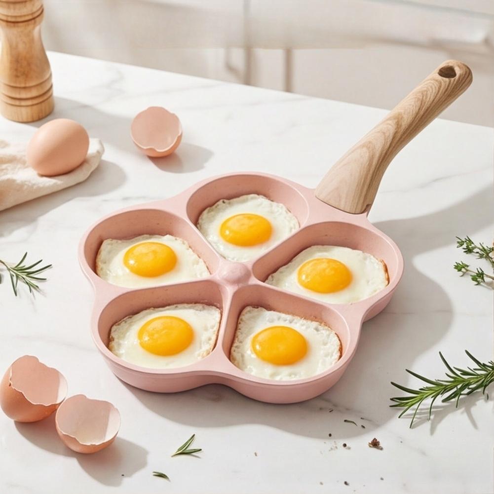 Nonstick Flower Shape Egg Frying Pan 5 Hole Aluminum Skillet 37x21cm Breakfast Cooking Tool Gas Induction Stove Ready Gray Pink