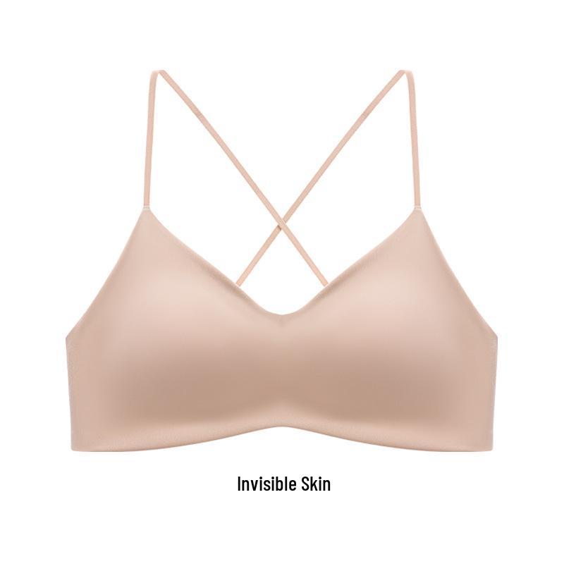 

Изящный бесшовный базовый бюстгальтер на тонких бретелях с перекрестной спинкой для лета S (Small)