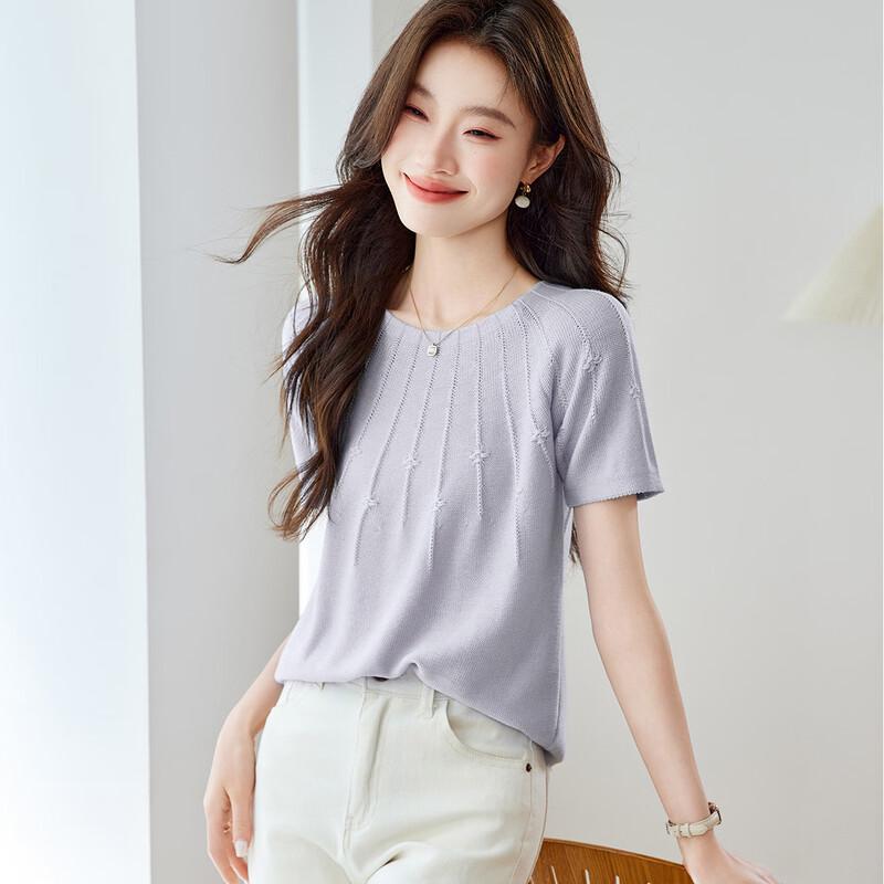 Srcr Women s Mulberry Silk Blend Knit T-Shirt L