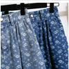 DIMANAF 2025 Plus Size Autumn Winter Women Long Skirts Elastic Waist Bottoms Oversize Print Floral Blue Denim