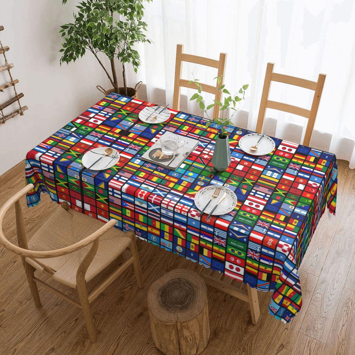 60 Vlaggen van de Landen van de Wereld Tafelkleed Rechthoekig Oliebestendig Internationale Cadeau Tafelhoes Doek voor Keuken 140x180cm