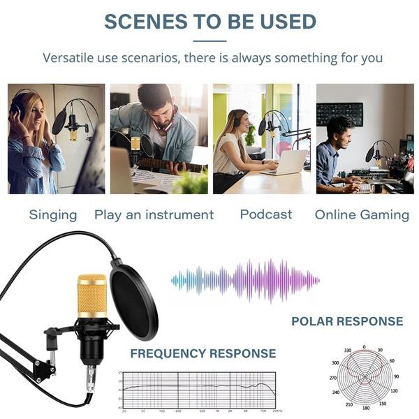 V8 Canlı Yayın Ses Kartı ile Kondenser Mikrofon Seti, Canlı Yayın Ekipmanı Kol Standı Pop Filtresi Stüdyo Kayıt Ekipmanı