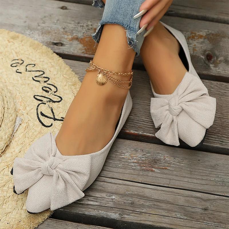 Fashion Bow Pointed Toe Flats Shoes Women Shallow Casual Sandals Designer New Autumn Brand Loafers Shoes 2024 Sexy Cozy Women Zapatillas