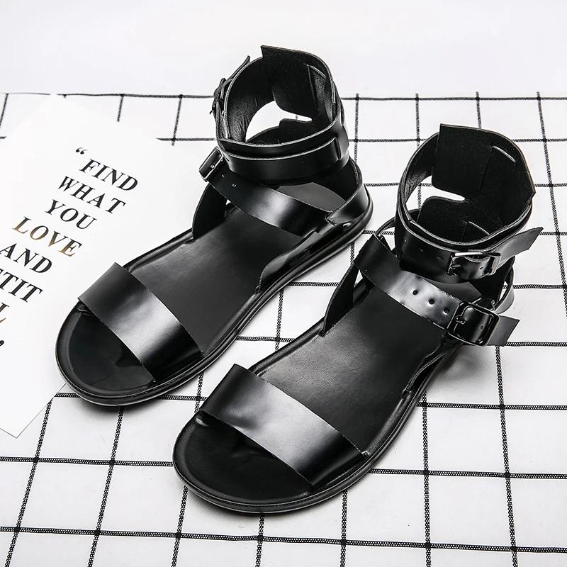 Fashion Fashion Rome Style Men Sandals 2024 Summer Solid Casual Shoes Comfy Breathable Beach Shoes Outdoor Flat Sandals for Men Footwear