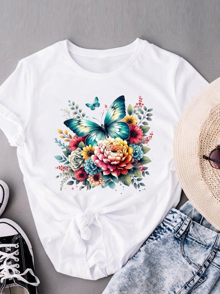 (Asian Size) trend plant cute T-shirts O-neck Casual Clothing Fashion Female Women's Top Short Sleeve T shirt Printed Graphic Tee