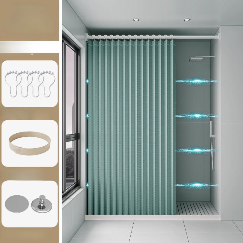 Bathroom Folding Shower Curtain Without Punching Invisible Tarp Toilet Partition Bath Shower Dry and Wet Separation No Rod