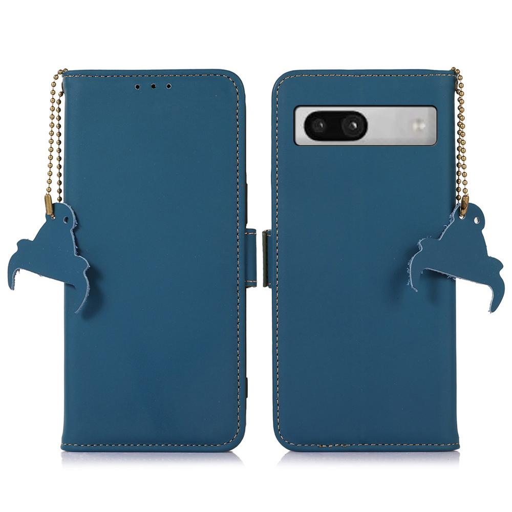 For Google Pixel 7a RFID Blocking Phone Cover Genuine Cow Leather Case with Stand Wallet