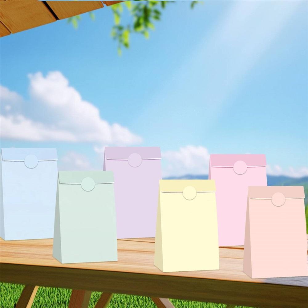 12Pcs Macaron Pastel Gift Bags With Stickers - 21x12cm Kraft Paper Party Favor Bags For Birthday, Wedding, Easter