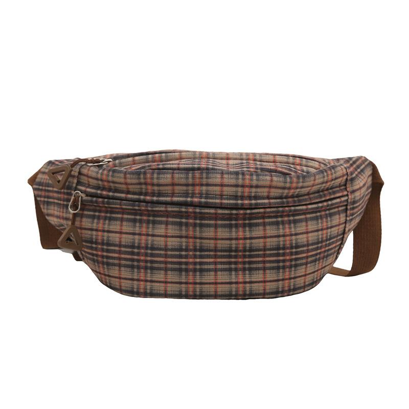 2025 Autumn New Retro College Style Plaid Foreign Style Personalized Plaid Trend Large Capacity Breast Bag Women's Fanny Pack