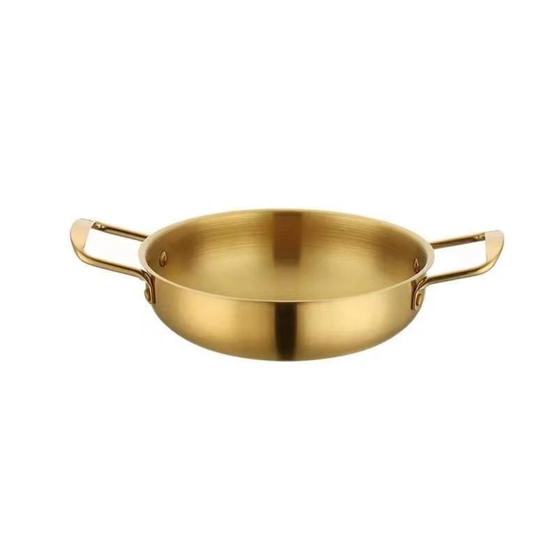 Stainless Steel Saucepan Dry Pots Home Cooking Seafood Rice Pot Paella Pan Picnic Snack Plates Cookware with Handle for Kitchen
