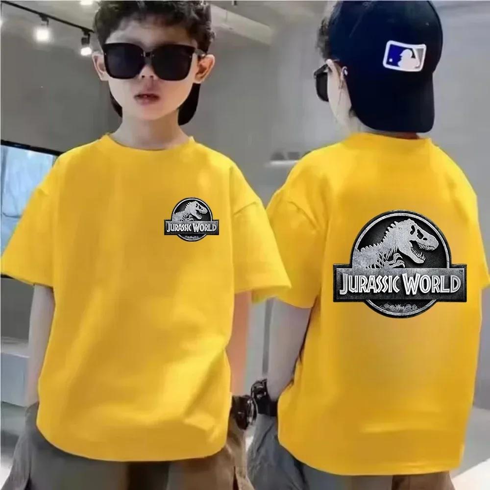 Childrens Summer Cotton TShirt Jurassic World Park Dinosaur Cartoon Print Casual TShirt Cool and Breathable Outdoor Style