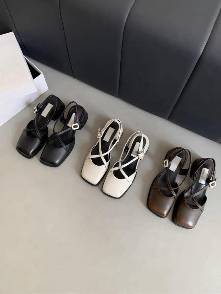 

Французский темперамент туфли Мэри Джейн женские крест с сумкой на голове сандалии квадратная голова светлый рот пустой одиночные туфли толстый каблук 39 абрикосовый