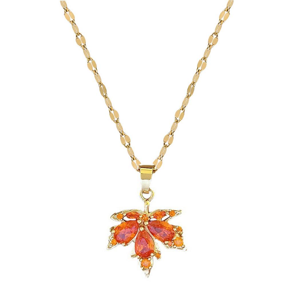 Elegant Maple Leaf Pendant Necklace With Green Inlay for Fashionable Women Seek Nature Inspire Jewelry Statement Pieces