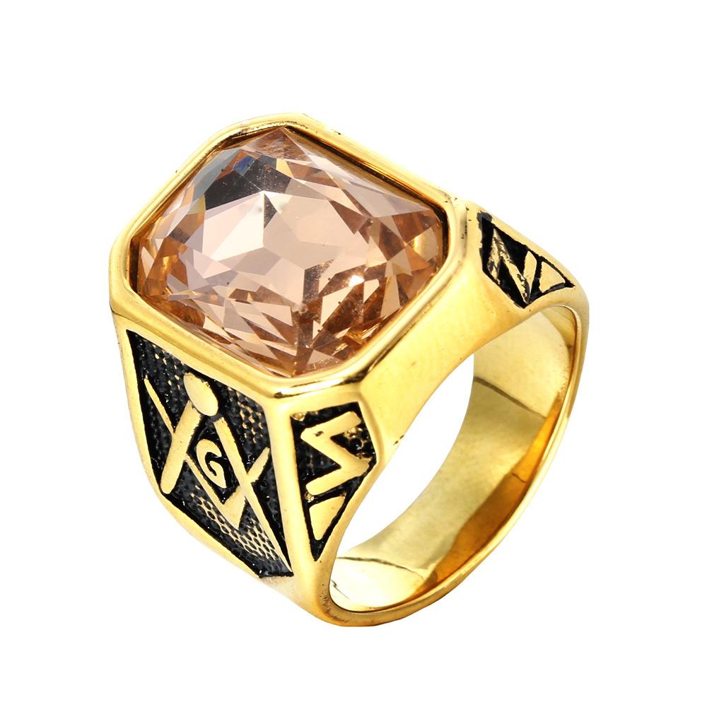 Trendy Gold Plated Titanium Ring with Colorful Gems Punk Style Stainless Steel Jewelry
