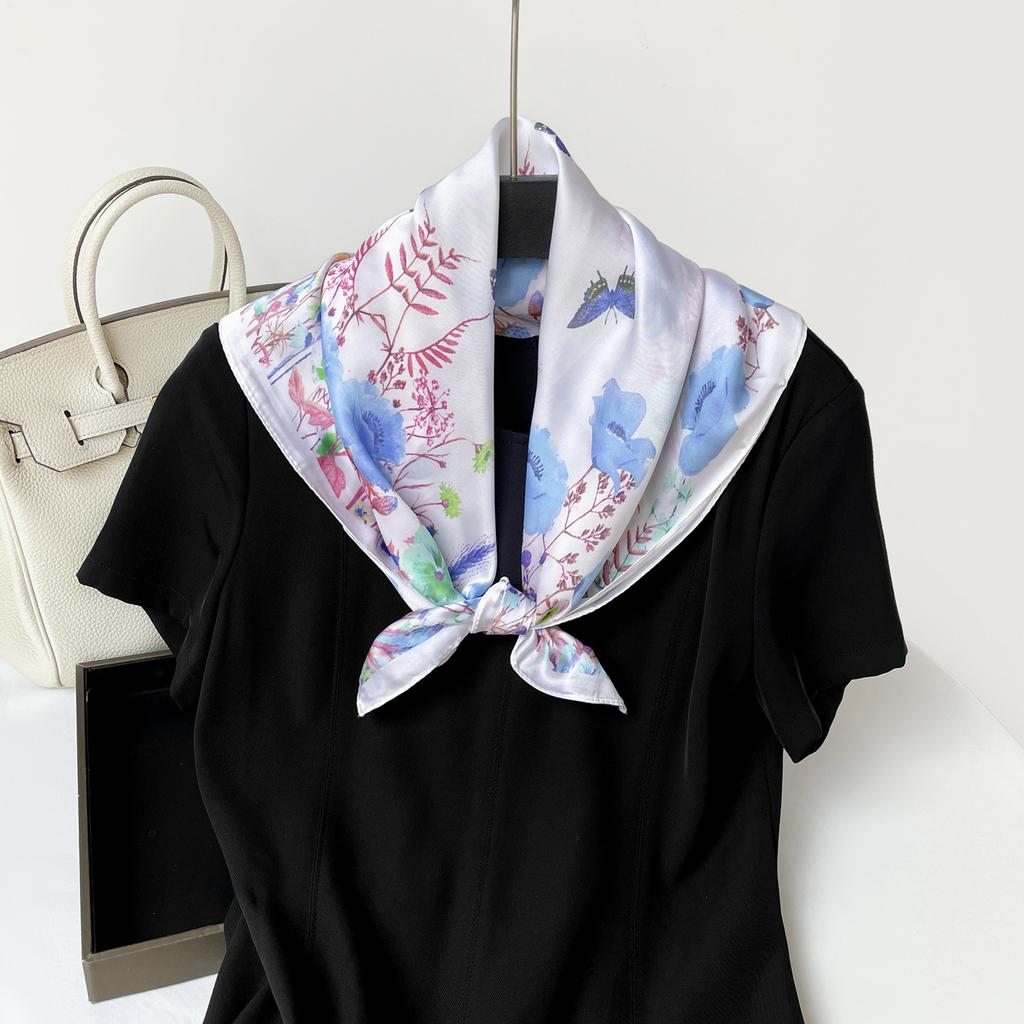 1116 New 71cm Silk Scarf Women's Square Scarf Printing Temperament Versatile High Sense Fashion Thin Silk Scarf Wholesale