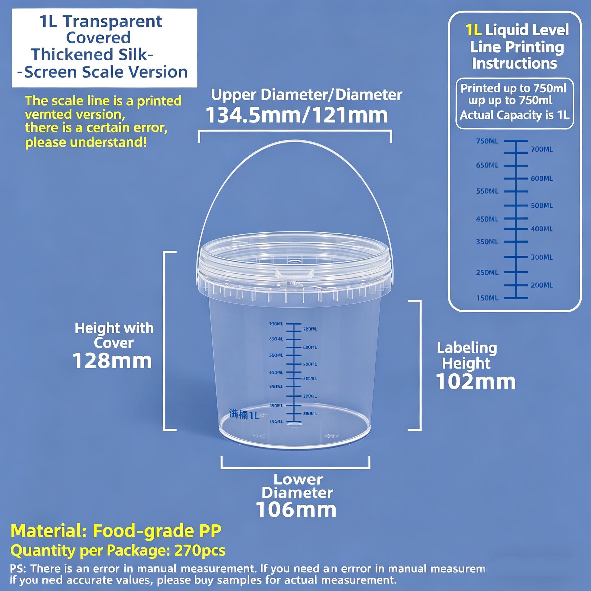 

Measuring Bucket with Clear Graduated Lid, 0.3 gal (1 L), 3L, 5L, 10L, Multi-purpose Bucket for Gardening Cleaning and DIY Work