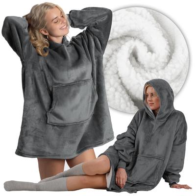 Blanket Hoodie Blanket Sweatshirt Gray Universal Soft Thick Large Oversize