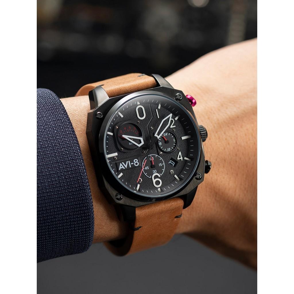 AVI-8 Hawker Hunter Charcoal Ember Brown Retrograde Chronograph Quartz AV-4052-02 Mens Watch